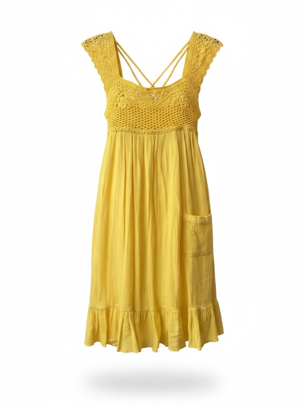 Candie's Sunny Yellow Crochet Bodice Dress